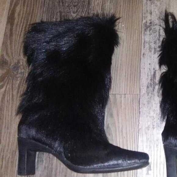 Black Fox Fur Boots size 7 w/ sheepskin lining EUC - Picture 5 of 5